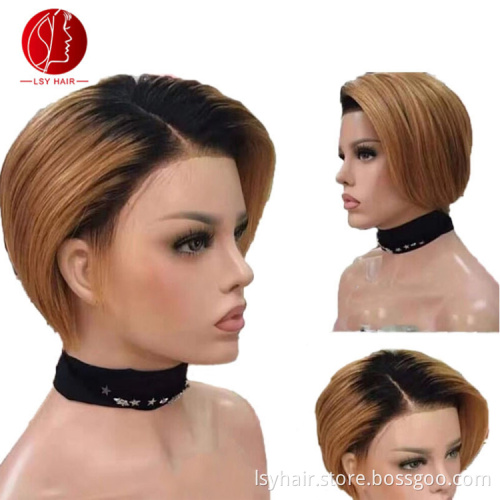 Sexy Lady Full Lace Short Style Ombre Color Human Hair Wigs,Customized  Pre-Plucked Hairline Peruvian Human Hair Wigs